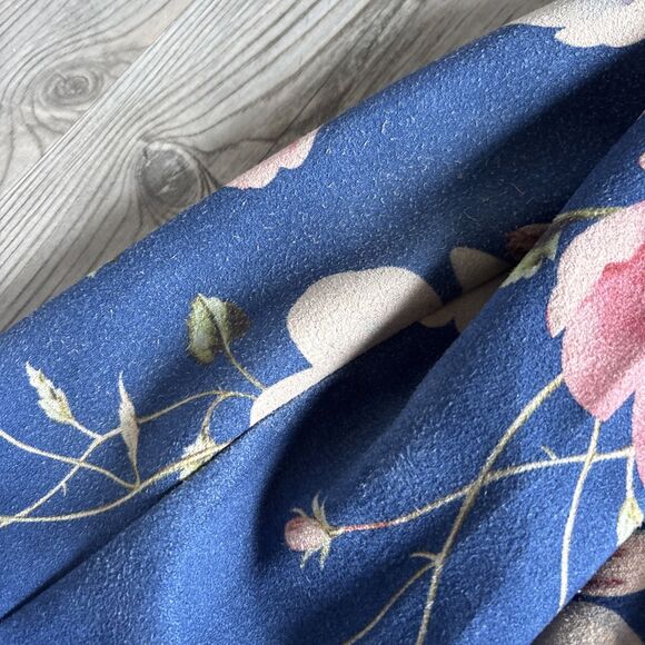 Anthropologie Solitaire Blue Floral Faux Suede Oversized Blazer Jacket Sz Large - Picture 12 of 13